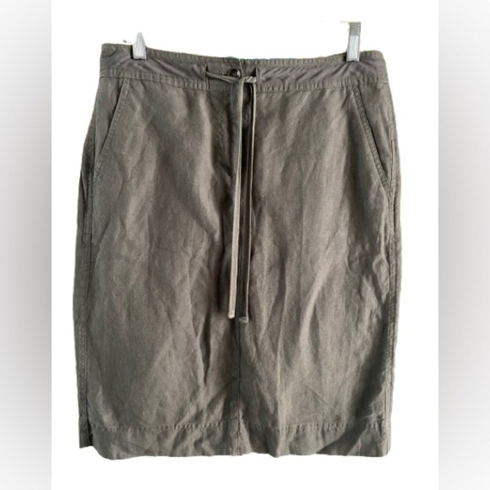 Talbots Olive Green Pure Irish Linen Pencil Skirt Size 6 Drawstring Utility - Picture 1 of 9